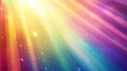 A colorful rainbow effect shines through a prism, creating sparkling diamond-like flares. This is a vector background with a shimmering, sun-like glow.