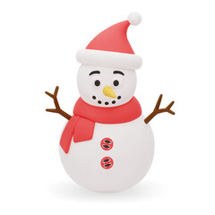 3d realistic cute snowman with Xmas hat. Cute Christmas character. 3D Vector illustration isolated on white background.