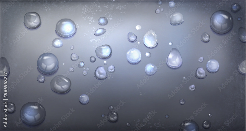 Poster water droplet background. dew splash on window glass vector. 3d realistic raindrop texture or shower
