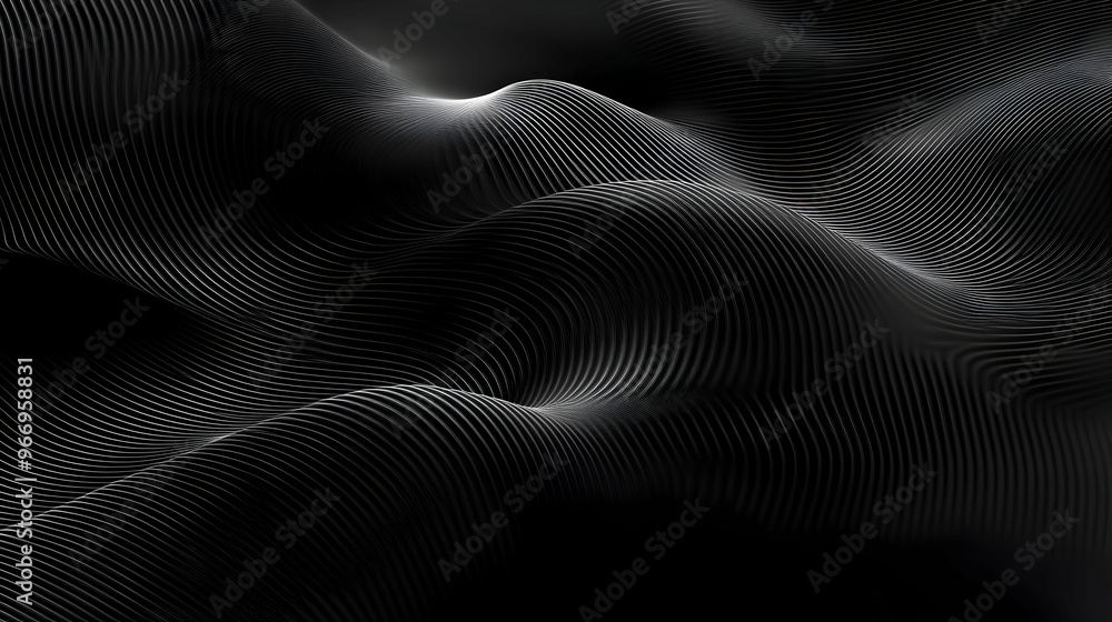 Aufkleber abstract black waves with smooth lines creating a sense of depth and movement.