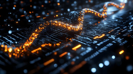 Abstract digital visualization of data represented by glowing lines and particles.