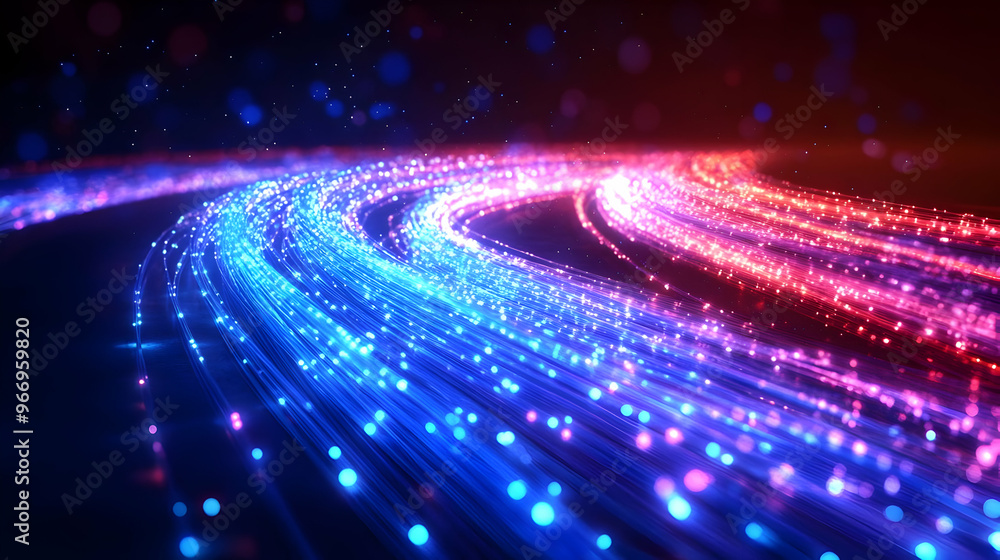 Poster abstract light trails in vibrant colors creating a dynamic visual flow.