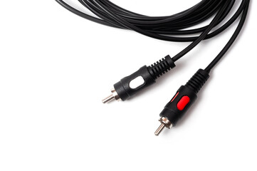 RCA 3.5 jack cord long black color, shot on a white background.