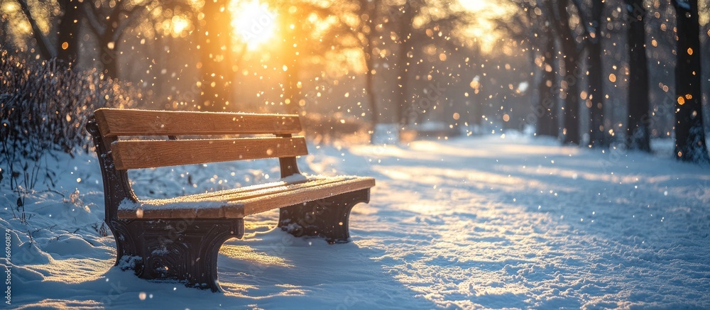 Sticker snowy winter bench