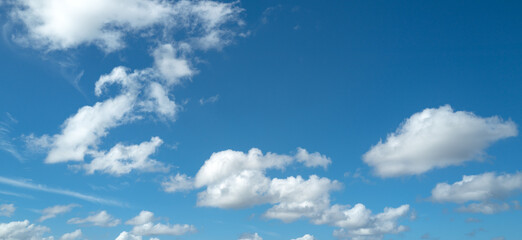 Calm heaven clouds, summer season outdoor. Cloudy sky. Vivid cyan blue sky with clouds in environment day horizon skyline view. White clouds on soft sky background. White cloudy sky.