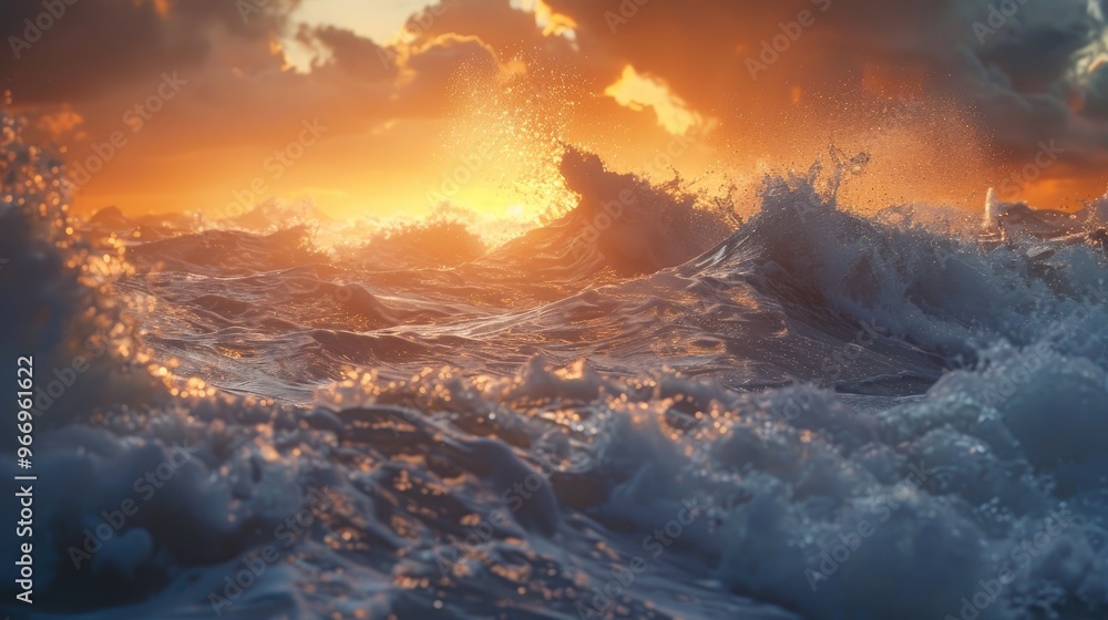 Poster surging tempest with crashing surf