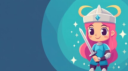 A fierce woman in knight armor brandishes a sword, radiating strength with a halo above her head in a striking illustration.
