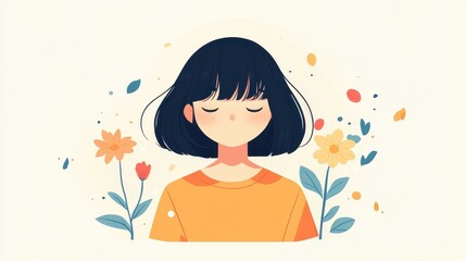 A character illustration of a shorthaired woman in an orange tshirt stands confidently against a clean background.