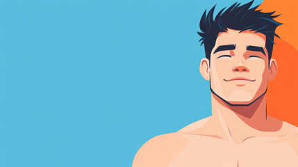 Fototapeta premium A vivid illustration of a shirtless avatar features a young man, showcasing a minimalist and clean background.
