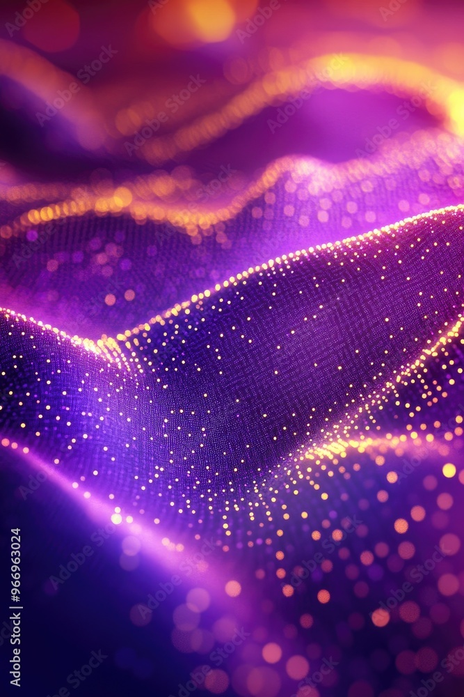 Poster vibrant abstract violet background featuring shimmering glitter elements in a line art style