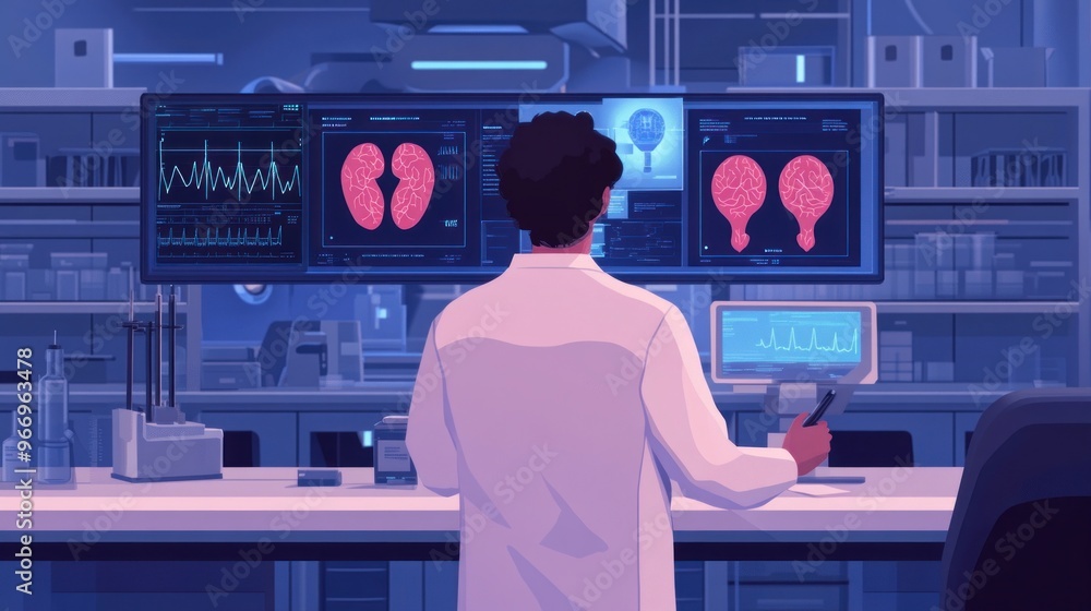 Poster scientist working in a laboratory.