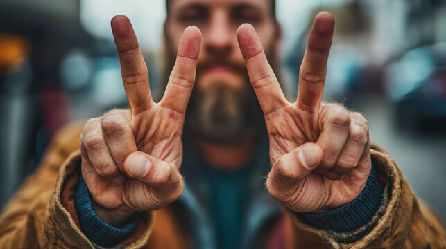 the "V" sign made with fingers, often associated with victory or peace.