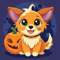 Obraz premium Cute cartoon siberian husky puppy on pastel background.