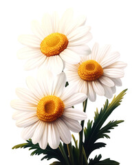 Fototapeta premium Beautiful close-up of three vibrant daisies, showcasing their white petals and striking yellow centers, perfect for nature themes.