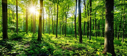 A Lush Forest Illuminated with Sunlight