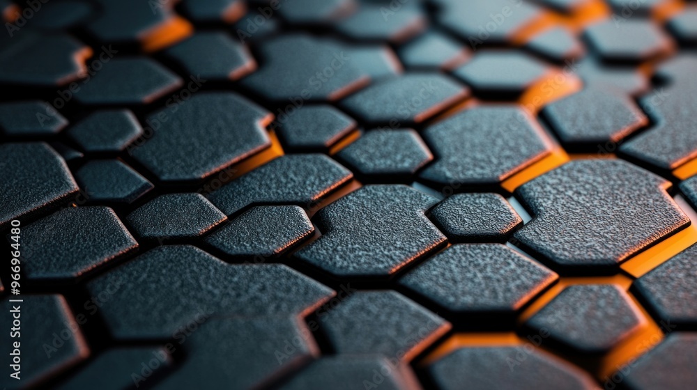 Poster Abstract Hexagon Pattern with Orange Glow.