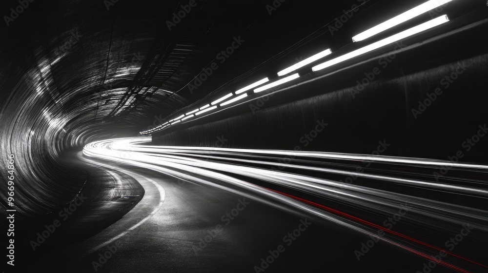Poster line art illustration of car light trails in a tunnel artistic long exposure image capturing dynamic