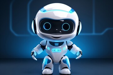 A smiling cyborg android, depicted as a happy little white robot, exudes a futuristic charm.