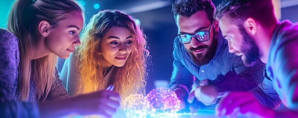 Team Collaboration, Digital Innovation, Neon Lights