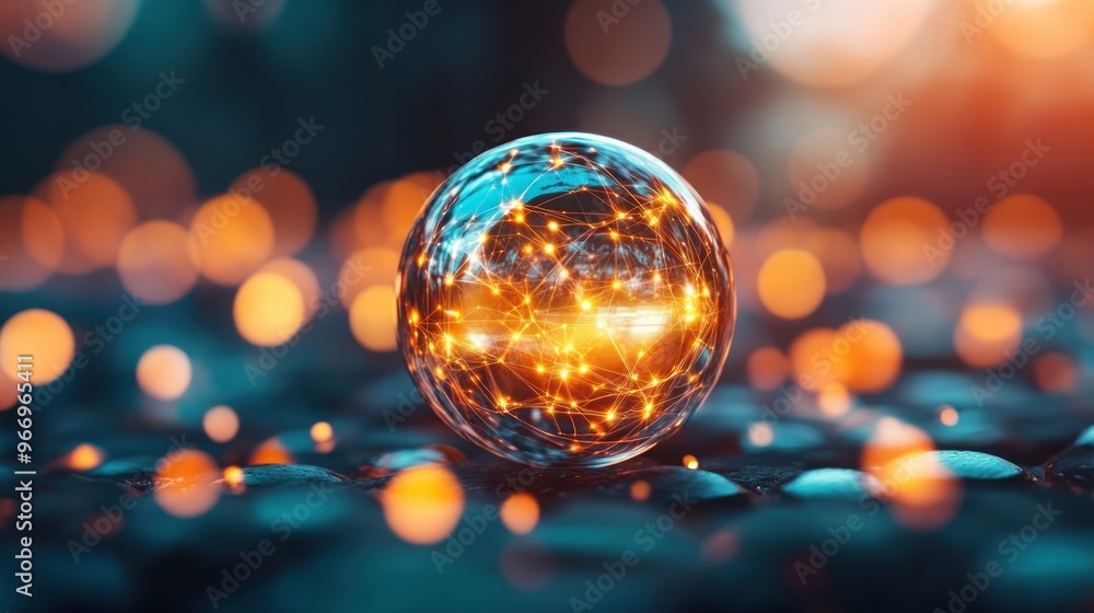 Aufkleber glowing sphere with network connections.