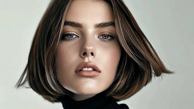 editorial fashion photography, portrait profile shot of an Italian model with a blunt long bob