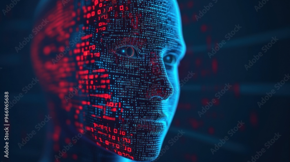 Aufkleber Digital Face with Binary Code.