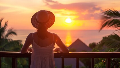 Hat-titude at Sunset: A Woman's Tropical Serenity on Roatan Island