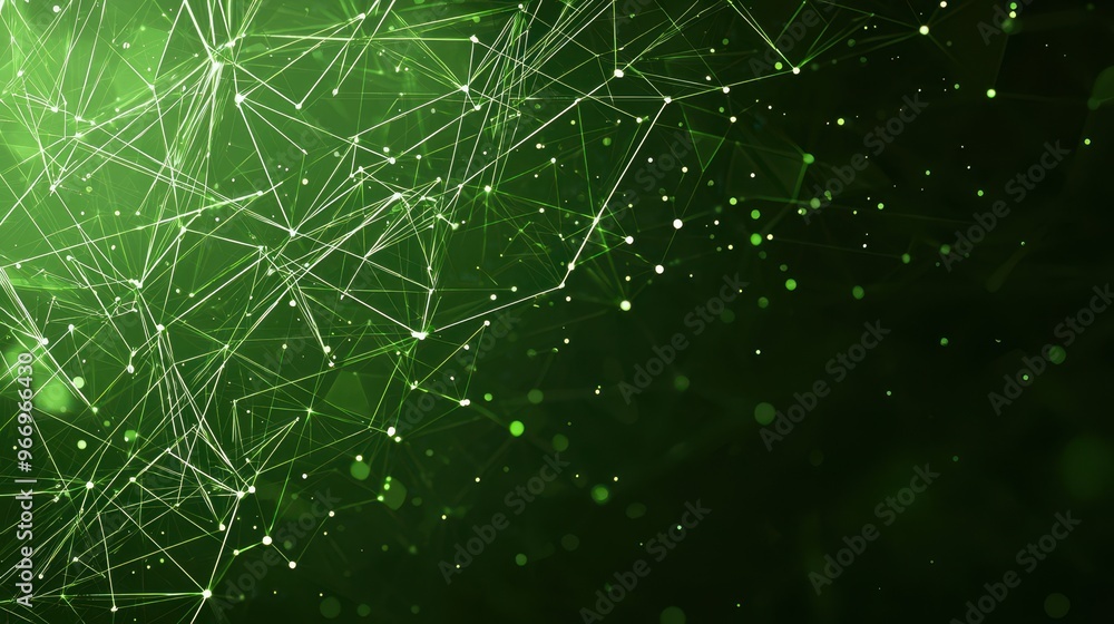 Poster abstract green network background with glowing points and lines