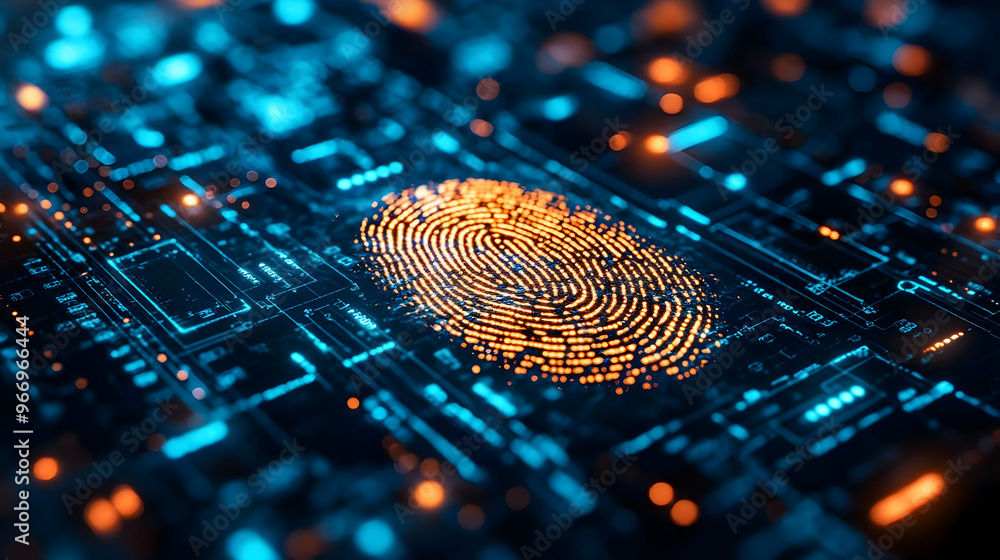 Aufkleber digital fingerprint on a circuit board, symbolizing security and technology.