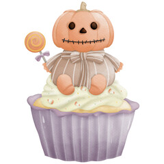 Cupcakes Candy and ghost cartoon Watercolor so cute.