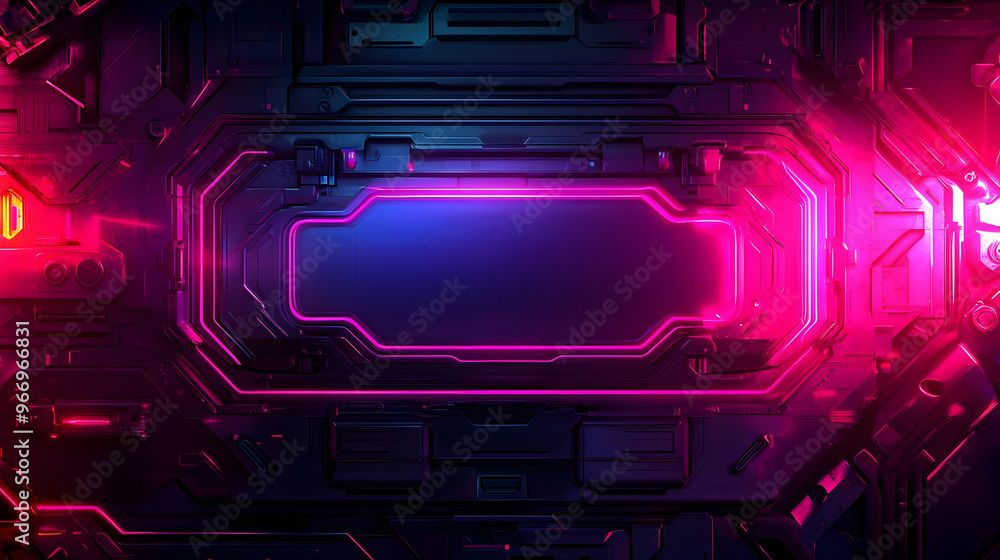 Poster futuristic abstract background with neon lights and circuit-like patterns.
