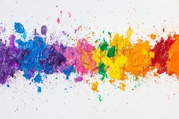 Colorful paint splashes and vibrant ink drops on a white canvas background