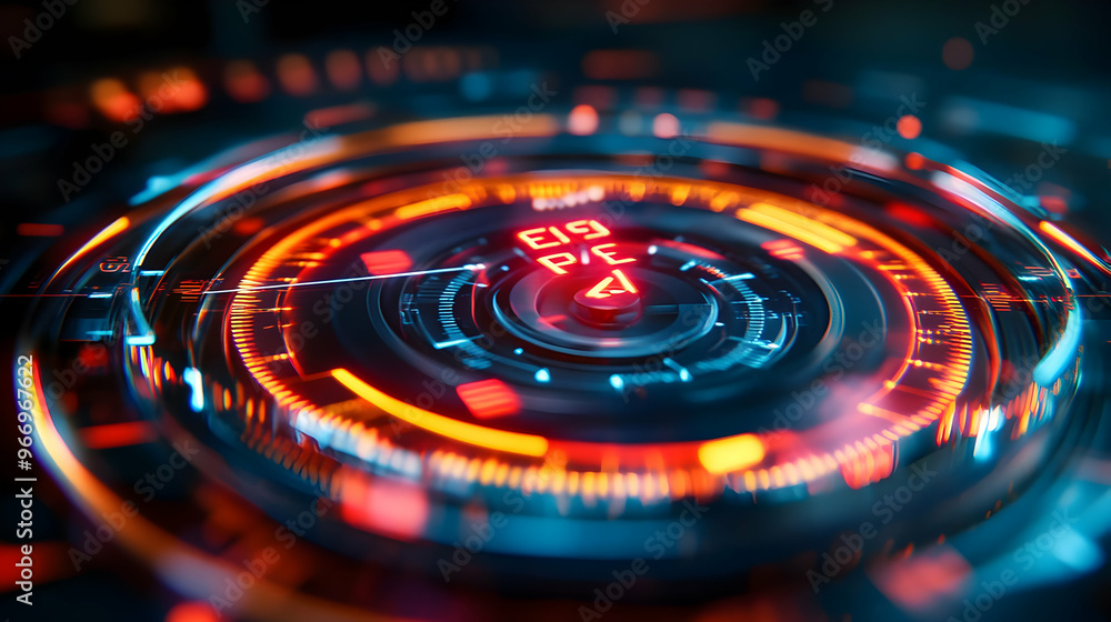 Aufkleber futuristic digital interface with glowing elements and data symbols.