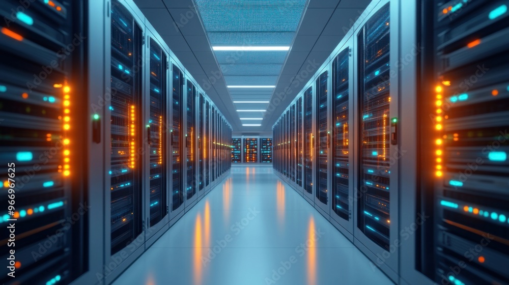Poster server room data center technology infrastructure.