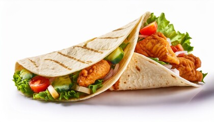 Delicious chicken shawarma wrap with fresh vegetables and sauce
