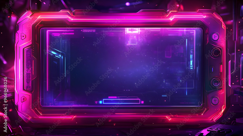 Poster futuristic neon interface with a glowing frame, ideal for tech-related visuals.