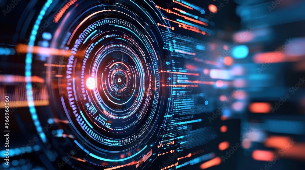 Poster futuristic technology interface with abstract circular design
