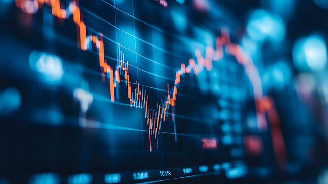 Grafik analisis pasar dengan garis dan batang menunjukkan fluktuasi harga.