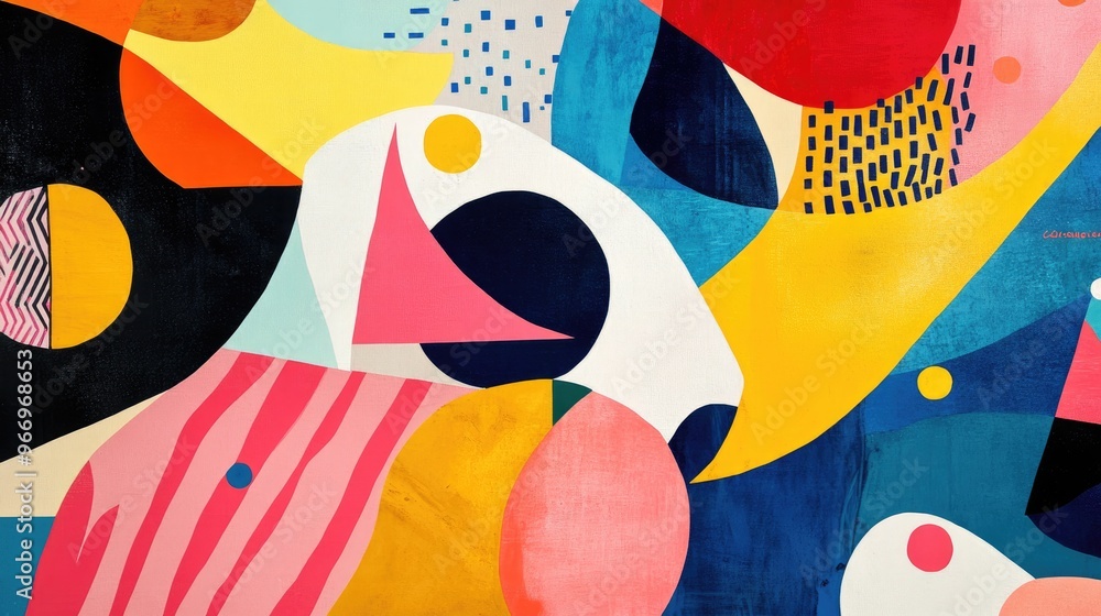 Poster vibrant abstract composition featuring colorful shapes and patterns creating a visually engaging and
