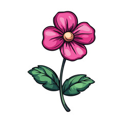 vector magenta dahlia flower clipart with green leaves on the stem