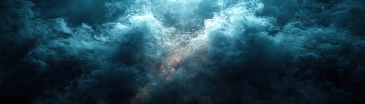 Real smoke dramatically exploding outwards with an empty center, eerie fog effect, perfect for a spooky Halloween background, dark and mysterious atmosphere