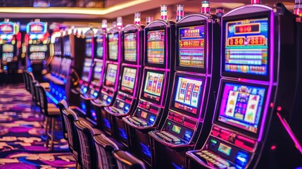 Brightly Lit Slot Machines in a Casino