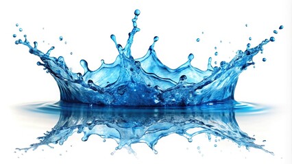 Obraz premium Symmetrical blue water splash isolated on white abstract fountain of splashing liquid shape