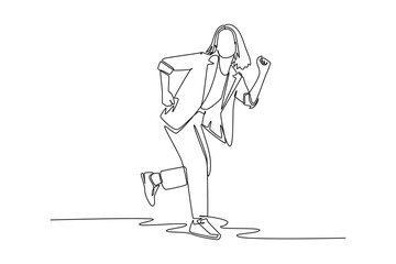 Single continuous line drawing young female manager running fast to go to the office. On time professional businesswoman. Business competition concept. One line draw graphic design vector illustration