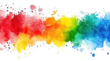 Fototapeta premium An abstract creative background featuring rainbow colors with watercolor splashes on a white background. The image showcases vibrant and fluid color transitions, creating a dynamic and artistic effect