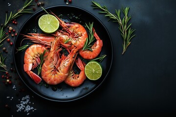 portioning cooked shrimp on a plate on a black background