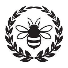 Floral Wreath Bumble circle  with  Queen Bee  Vector Illustration
