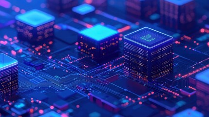 Obraz premium Futuristic Circuit Board with Glowing Neon Lights