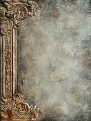 Vintage oil painting featuring decorative plaster with an imitation stone effect set against a textured background