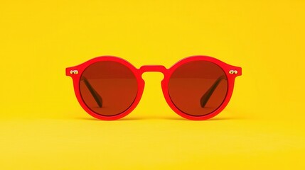 Red Round Sunglasses on Yellow Background